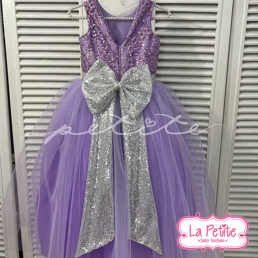 vestido morado top encaje