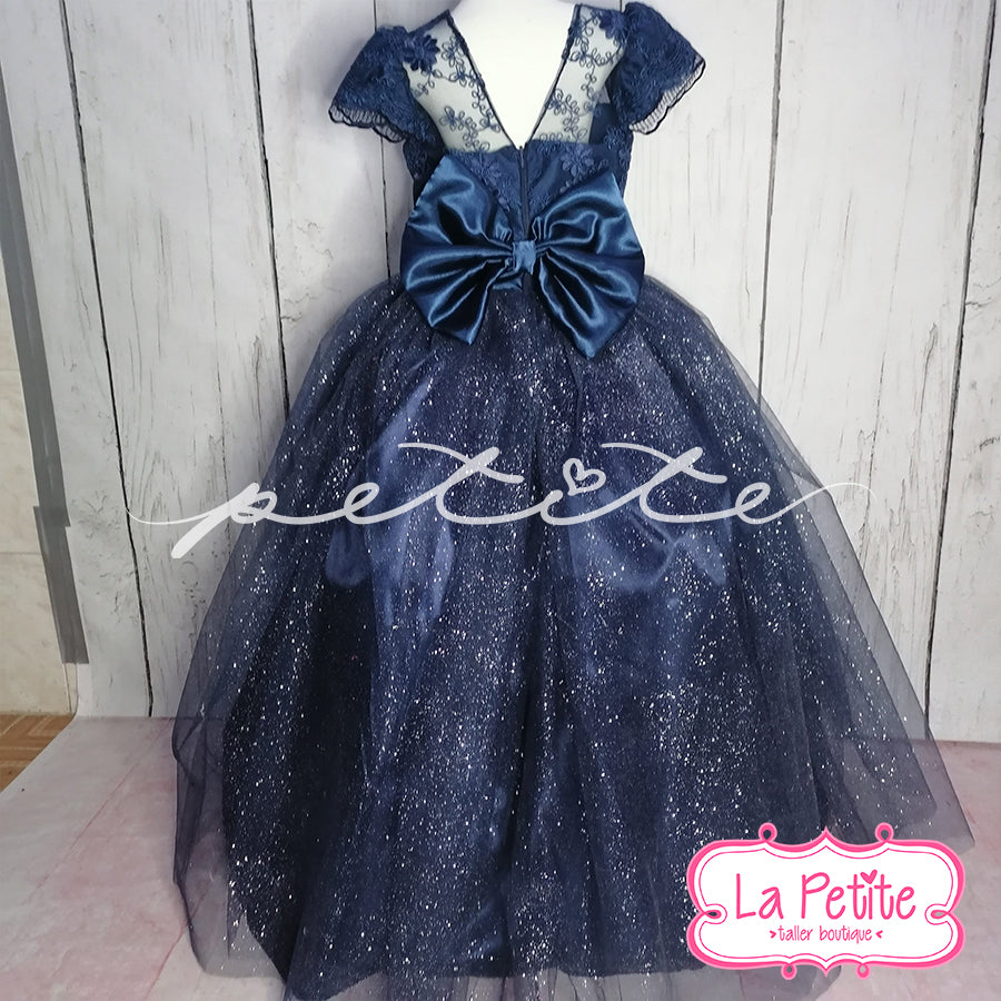 azul marino top encaje con falda glitter