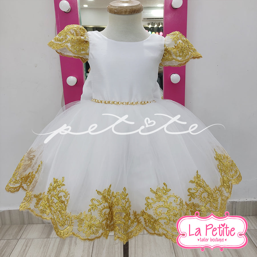 Vestido blanco acabados Dorados