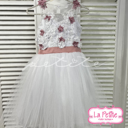 Vestido blanco top flores rosa y blanco