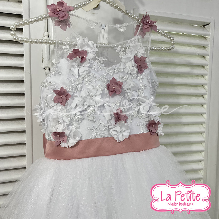 Vestido blanco top flores rosa y blanco