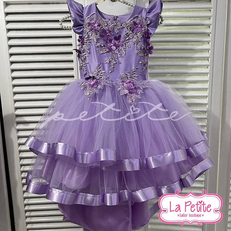 Vestido top flores morado falda en capas