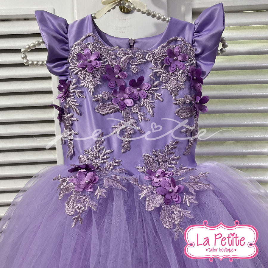 Vestido top flores morado falda en capas