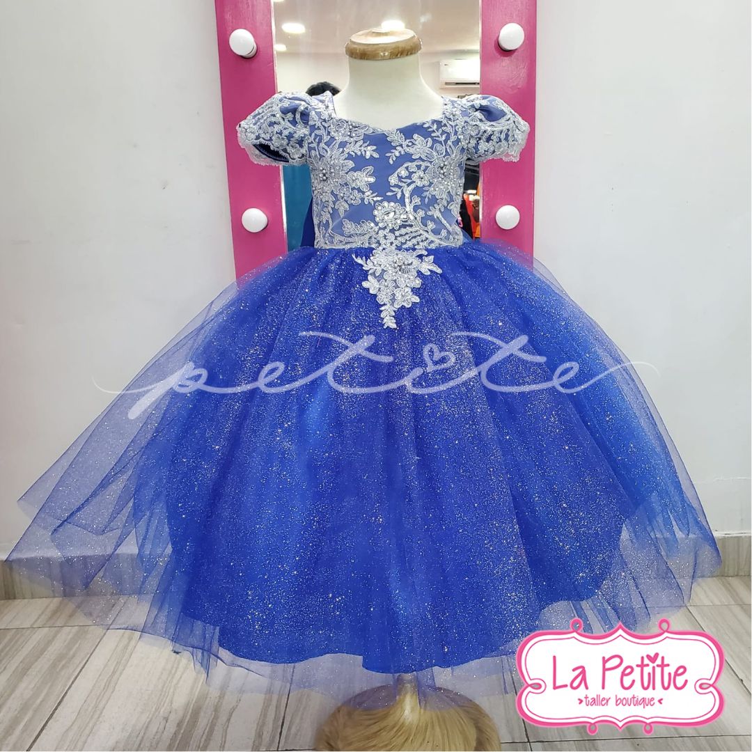 Vestido Azul detalles en plata