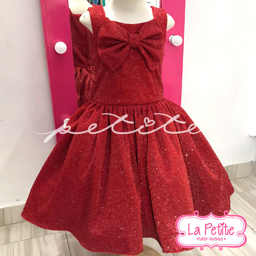 Vestido Rojo Brillos sin Mangas