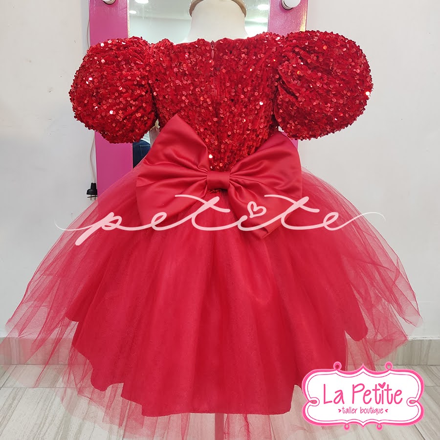 Vestido Rojo con Brillos Falda Tul