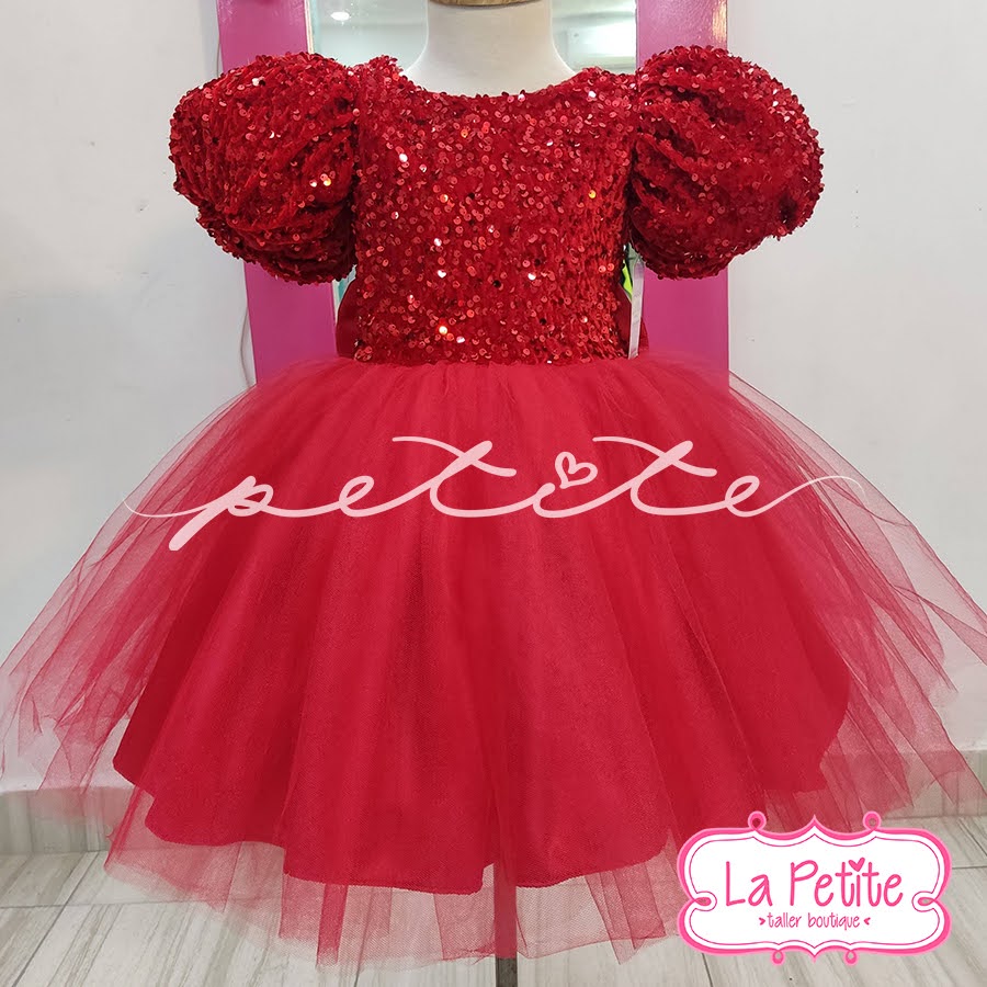 Vestido Rojo con Brillos Falda Tul